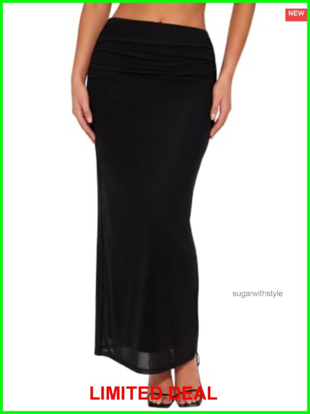 REORIA Women's Mesh Maxi Skirt Mid Waist Ruched A-Line